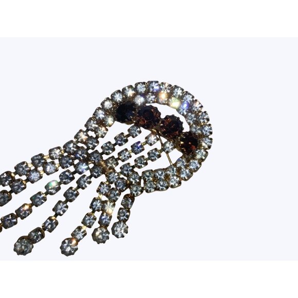 Rhinestone Brooch With Cascading Clear and Amber Crystals Vintage - Picture 11 of 16